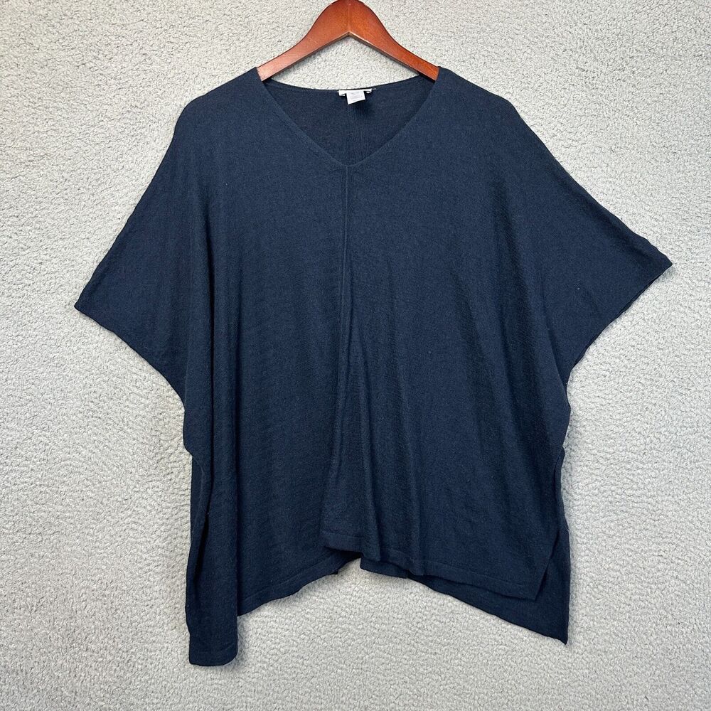 J Jill Poncho Sweater OS Cape Merino Wool Blend Pullover Blue Knit Soft Casual